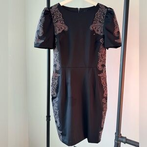 Stella & Jamie Black Short Sleeve Dress with Elegant Embroidery